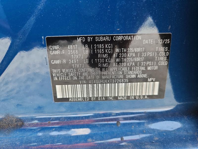 Продаж на аукціоні авто 2026 Subaru Crosstrek, vin: 4S4GUHU6XT3726835, номер лоту: 58829556