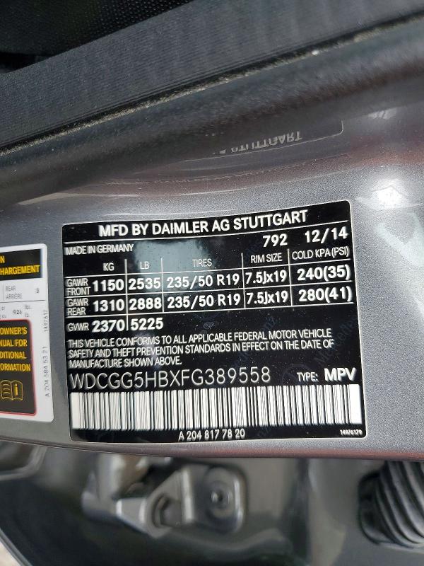 Продаж на аукціоні авто 2015 Mercedes-benz Glk, vin: WDCGG5HBXFG389558, номер лоту: 57779466