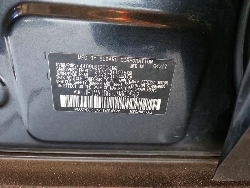 Auction sale of the 2018 Subaru Wrx, vin: JF1VA1B66J9800542, lot number: 56519686