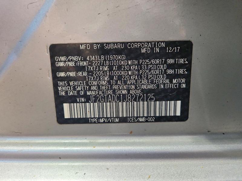 Aukcja sprzedaży 2018 Subaru Crosstrek, vin: JF2GTADC1J8272125, numer aukcji: 55832536