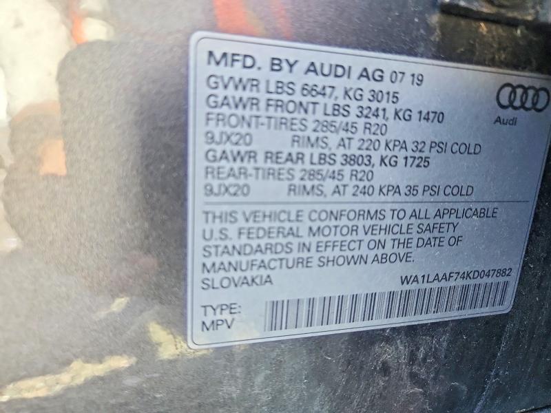 Aukcja sprzedaży 2019 Audi Q7, vin: WA1LAAF74KD047882, numer aukcji: 55038666