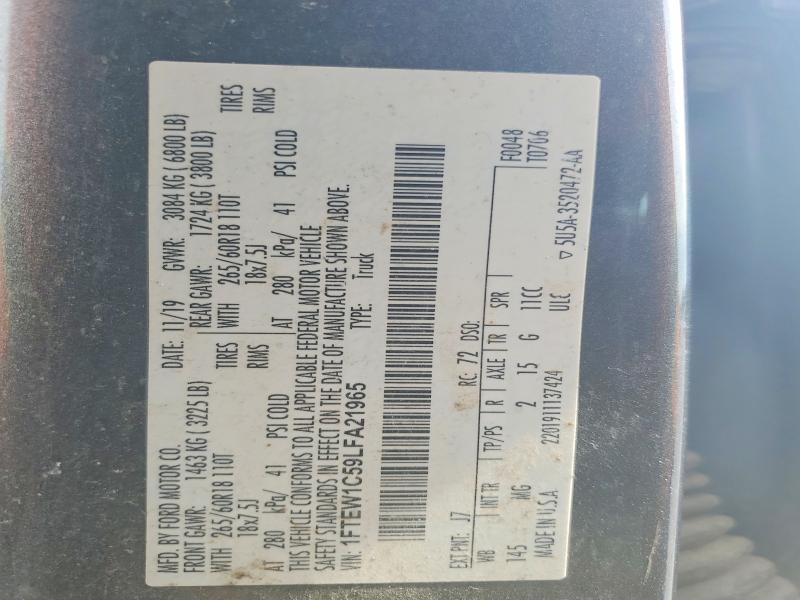 58528136 :رقم المزاد ، 1FTEW1C59LFA21965 vin ، 2020 Ford F150 مزاد بيع