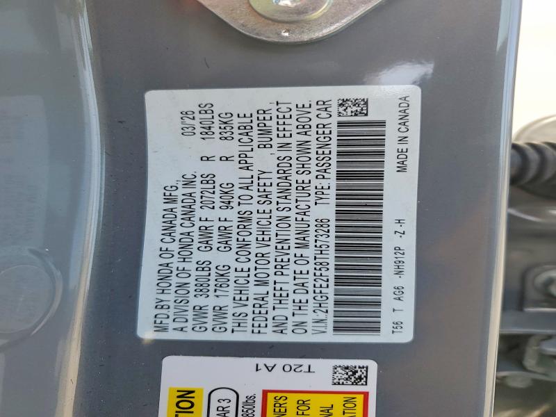 Продажа на аукционе авто 2026 Honda Civic, vin: 2HGFE2F58TH573286, номер лота: 55735586