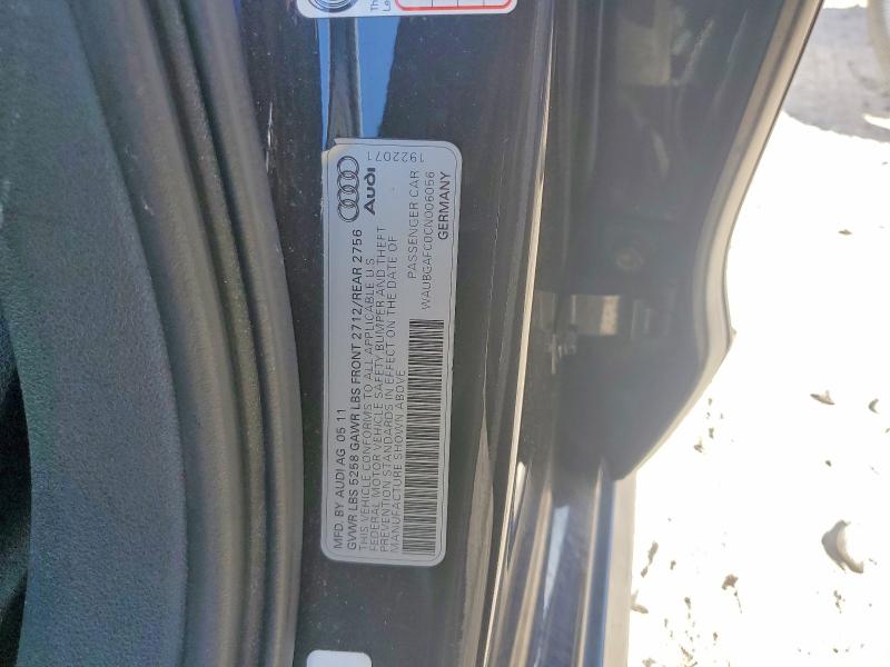 57309966 :رقم المزاد ، WAUBGAFC0CN006056 vin ، 2012 Audi A6 مزاد بيع