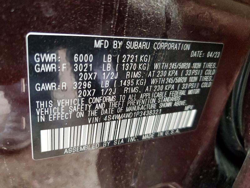 57525826 :رقم المزاد ، 4S4WMAWD1P3438321 vin ، 2023 Subaru Ascent مزاد بيع