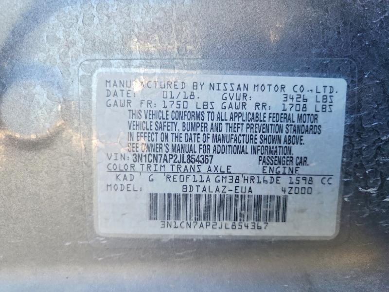 Продажа на аукционе авто 2018 Nissan Versa, vin: 3N1CN7AP2JL854367, номер лота: 55895846
