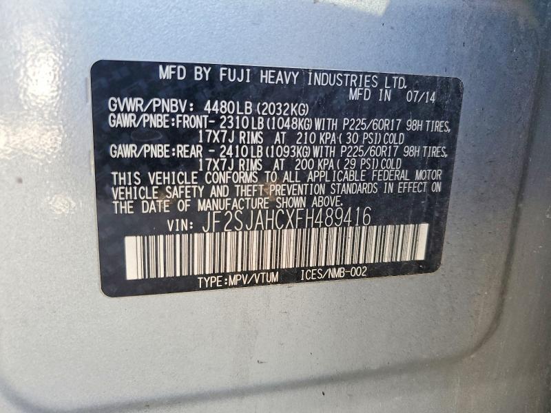 Продаж на аукціоні авто 2015 Subaru Forester, vin: JF2SJAHCXFH489416, номер лоту: 57829606