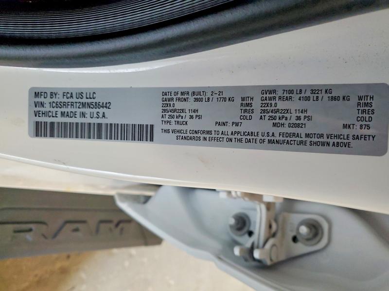 59277316 :رقم المزاد ، 1C6SRFRT2MN586442 vin ، 2021 Ram 1500 مزاد بيع