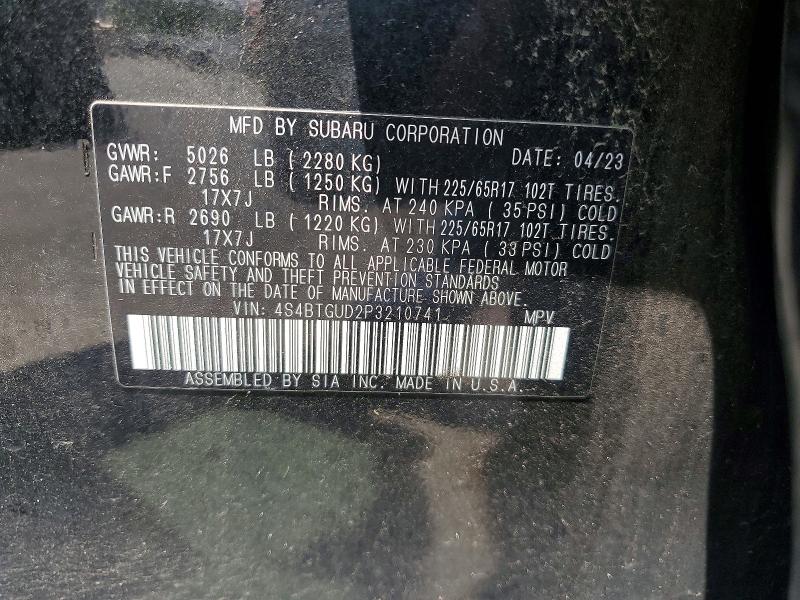 2023 Subaru Outback მანქანა იყიდება აუქციონზე, vin: 4S4BTGUD2P3210741, აუქციონის ნომერი: 56175786