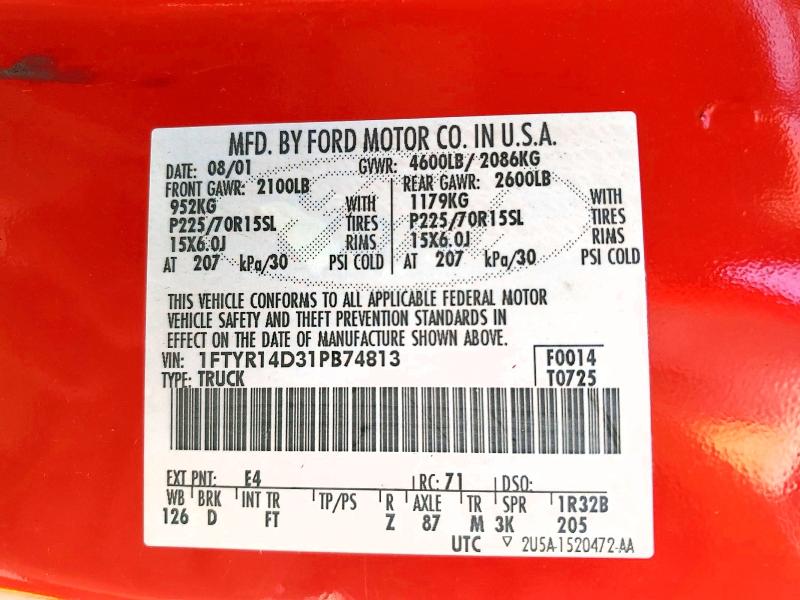 Aukcja sprzedaży 2001 Ford Ranger, vin: 1FTYR14D31PB74813, numer aukcji: 57421386