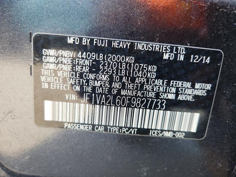 57411266 :رقم المزاد ، JF1VA2L60F9827733 vin ، 2015 Subaru Wrx مزاد بيع