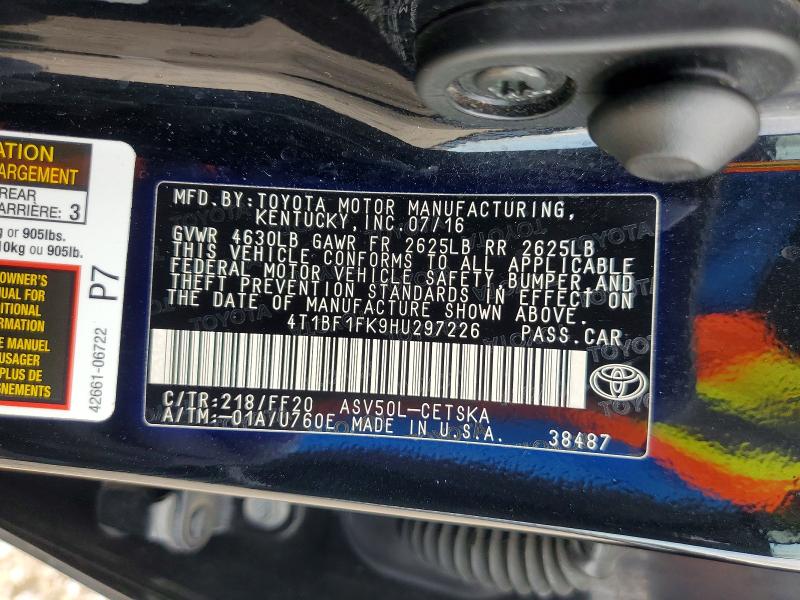 2017 Toyota Camry მანქანა იყიდება აუქციონზე, vin: 4T1BF1FK9HU297226, აუქციონის ნომერი: 56131276