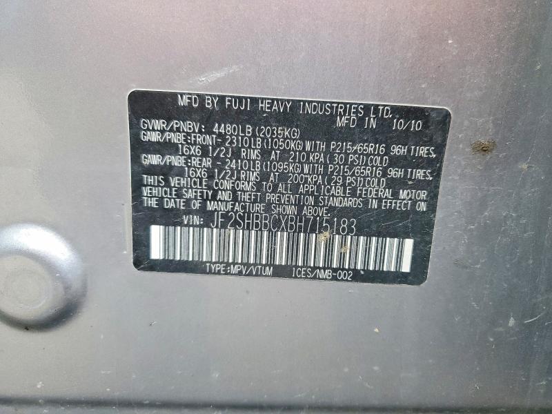 2011 Subaru Forester მანქანა იყიდება აუქციონზე, vin: JF2SHBBCXBH715183, აუქციონის ნომერი: 54913426