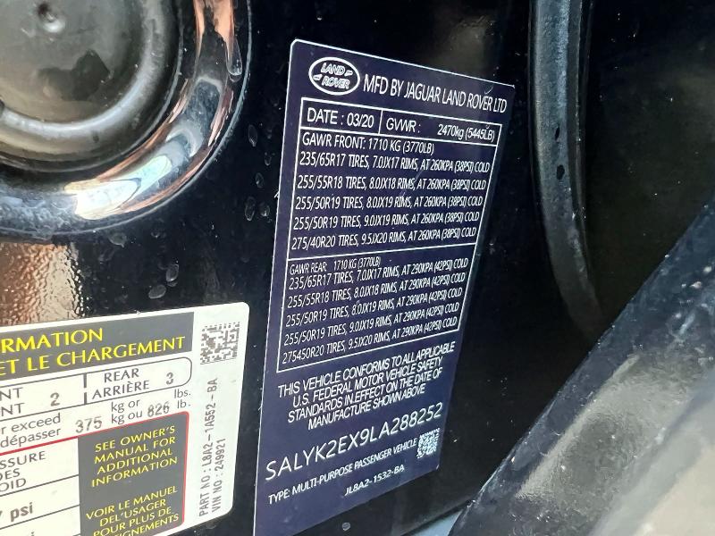 Продаж на аукціоні авто 2020 Land Rover Range Rover Velar, vin: SALYK2EX9LA288252, номер лоту: 58991716