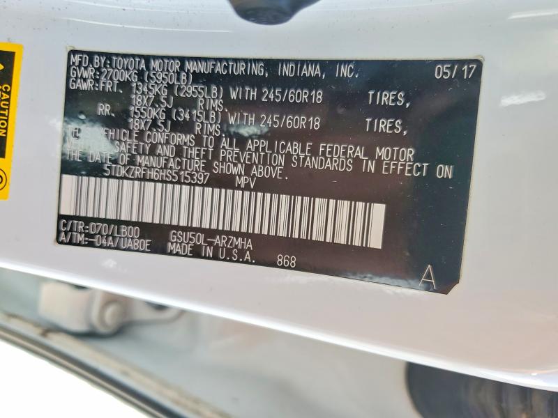 56167506 :رقم المزاد ، 5TDKZRFH6HS515397 vin ، 2017 Toyota Highlander مزاد بيع