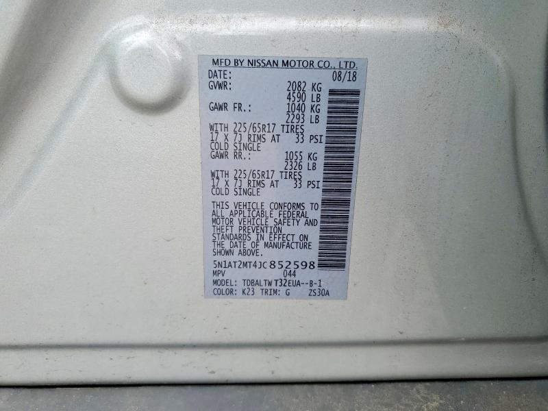 2018 Nissan Rogue მანქანა იყიდება აუქციონზე, vin: 5N1AT2MT4JC852598, აუქციონის ნომერი: 57628206