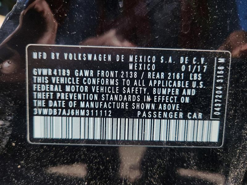 56586106 :رقم المزاد ، 3VWDB7AJ6HM311112 vin ، 2017 Volkswagen Jetta مزاد بيع