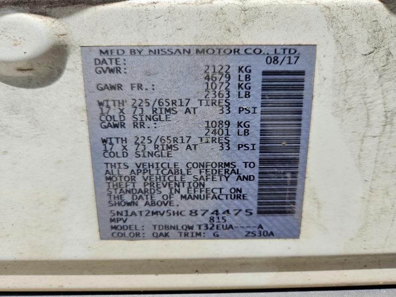 Aukcja sprzedaży 2017 Nissan Rogue, vin: 5N1AT2MV5HC874475, numer aukcji: 55800826