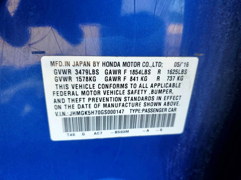 Продажа на аукционе авто 2016 Honda Fit, vin: JHMGK5H70GS000147, номер лота: 55499966