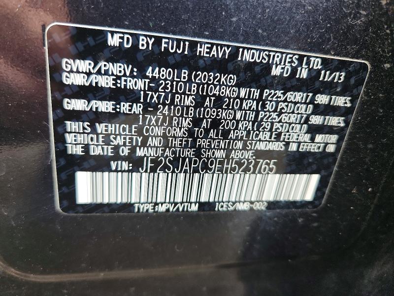 Продаж на аукціоні авто 2014 Subaru Forester, vin: JF2SJAPC9EH523765, номер лоту: 85988665