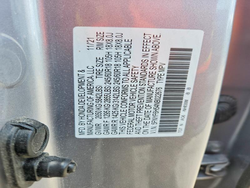 Продаж на аукціоні авто 2022 Honda Pilot, vin: 5FNYF6H54NB022676, номер лоту: 57026146