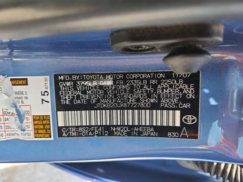 2008 Toyota Prius მანქანა იყიდება აუქციონზე, vin: JTDKB20UX87727800, აუქციონის ნომერი: 59019766