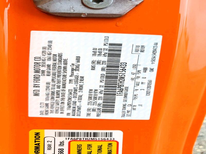 2021 Ford Mustang მანქანა იყიდება აუქციონზე, vin: 1FA6P8TH2M5156433, აუქციონის ნომერი: 59135386