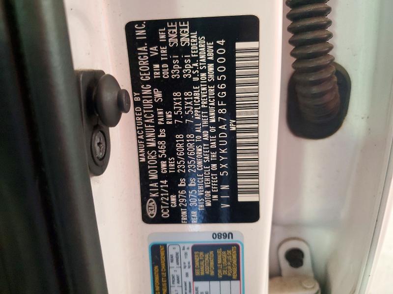 57836986 :رقم المزاد ، 5XYKUDA78FG650004 vin ، 2015 Kia Sorento مزاد بيع