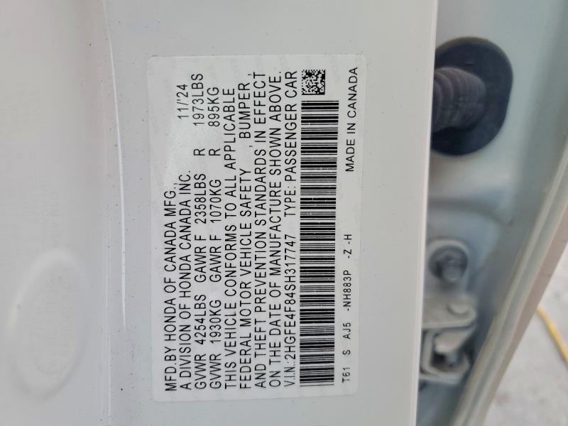 Aukcja sprzedaży 2025 Honda Civic, vin: 2HGFE4F84SH317747, numer aukcji: 56472146