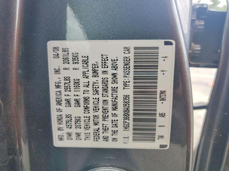 Aukcja sprzedaży 2008 Honda Accord, vin: 1HGCP368X8A058356, numer aukcji: 59139486