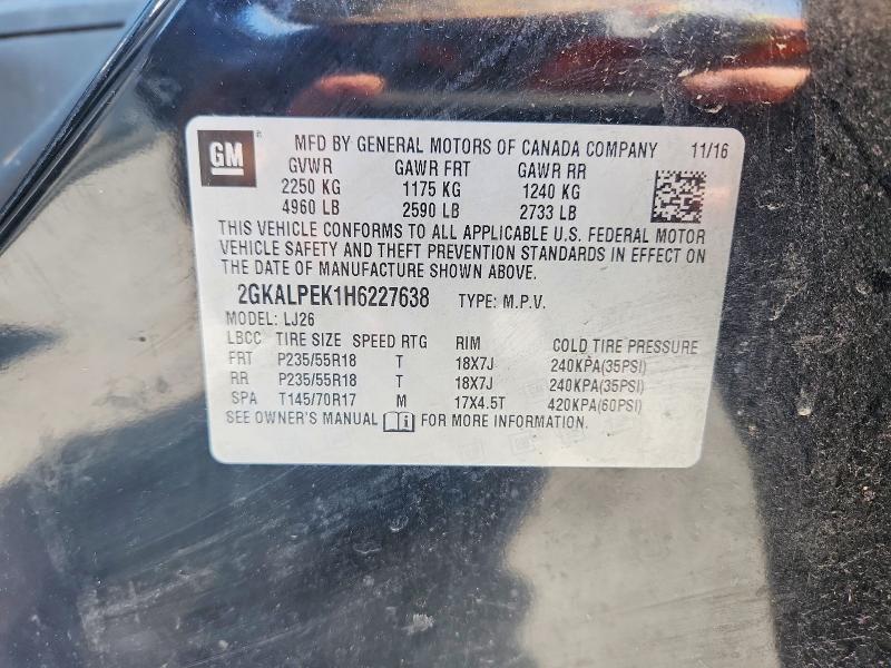 Aukcja sprzedaży 2017 Gmc Terrain, vin: 2GKALPEK1H6227638, numer aukcji: 59007536