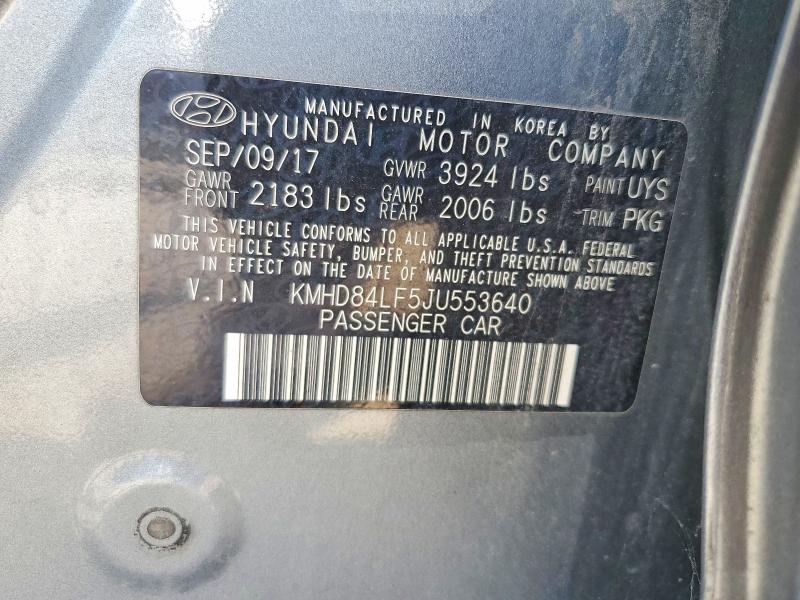 2018 Hyundai Elantra მანქანა იყიდება აუქციონზე, vin: KMHD84LF5JU553640, აუქციონის ნომერი: 58600596