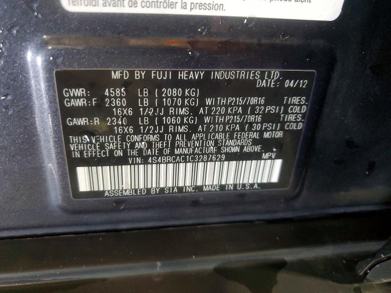 58507426 :رقم المزاد ، 4S4BRCAC1C3287629 vin ، 2012 Subaru Outback مزاد بيع