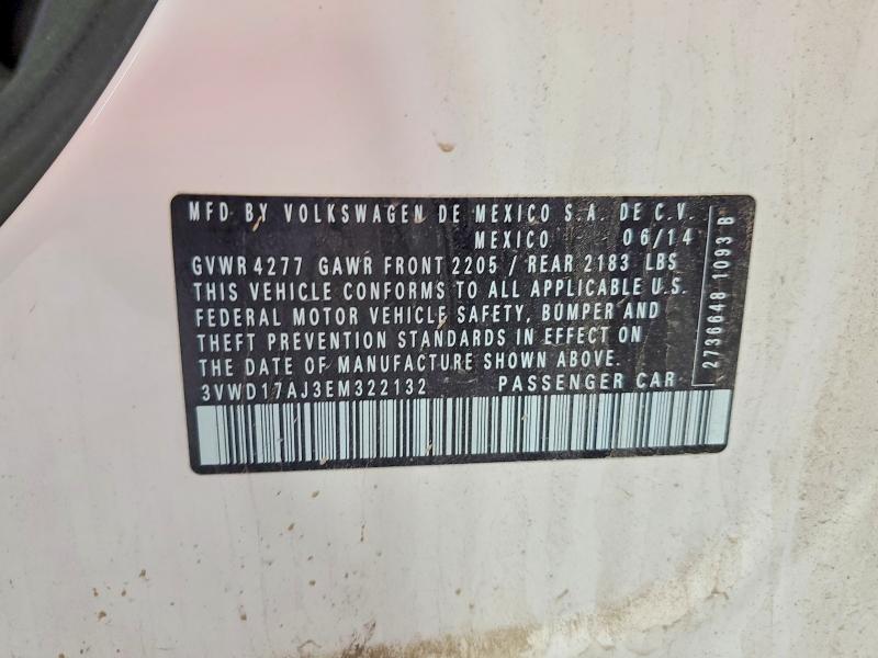 2014 Volkswagen Jetta მანქანა იყიდება აუქციონზე, vin: 3VWD17AJ3EM322132, აუქციონის ნომერი: 76292615