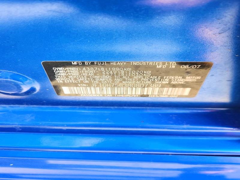58916116 :رقم المزاد ، JF1GH75638G807389 vin ، 2008 Subaru Impreza مزاد بيع