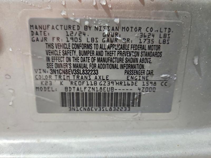 Продаж на аукціоні авто 2025 Nissan Versa, vin: 3N1CN8EV3SL832233, номер лоту: 56618316