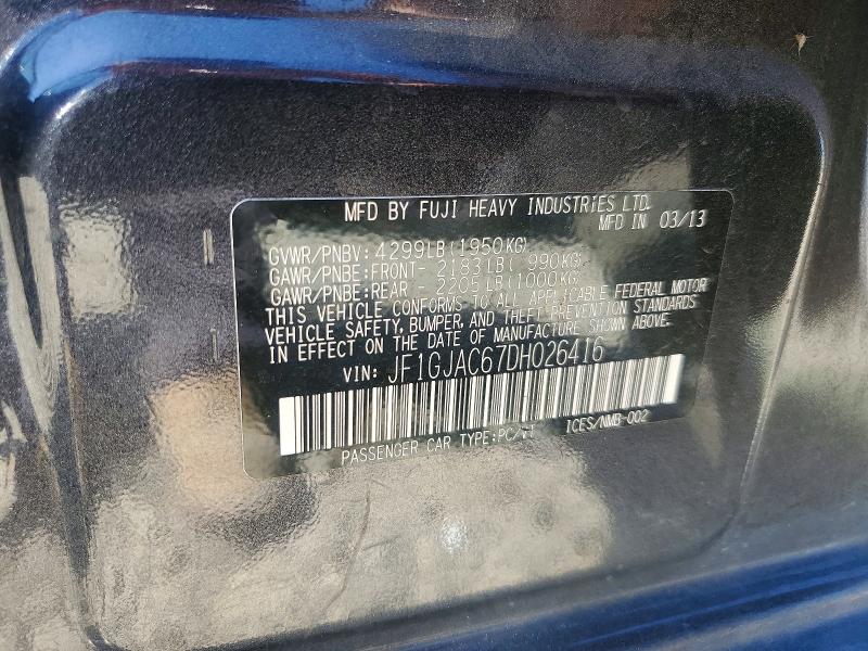 57747856 :رقم المزاد ، JF1GJAC67DH026416 vin ، 2013 Subaru Impreza مزاد بيع