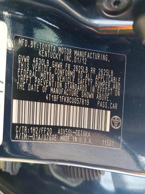 59085526 :رقم المزاد ، 4T1BF1FK8CU057819 vin ، 2012 Toyota Camry مزاد بيع