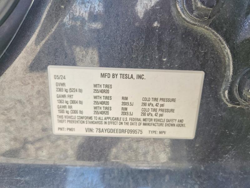 Продажа на аукционе авто 2024 Tesla Model Y, vin: 7SAYGDEE0RF099575, номер лота: 57700396