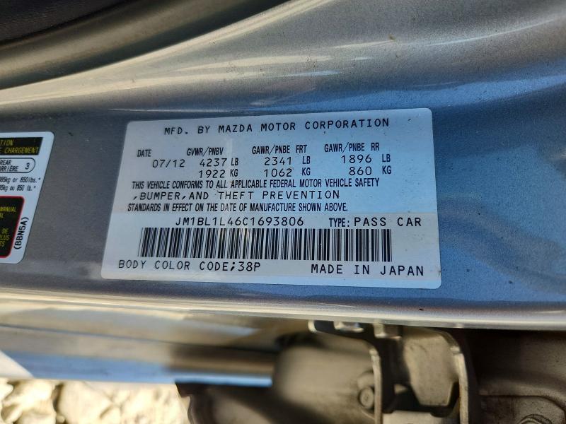 56127496 :رقم المزاد ، JM1BL1L46C1693806 vin ، 2012 Mazda Speed مزاد بيع