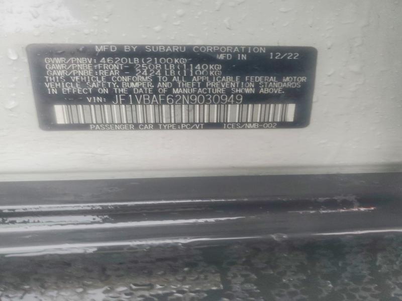 Продажа на аукционе авто 2022 Subaru Wrx, vin: JF1VBAF62N9030949, номер лота: 56446736