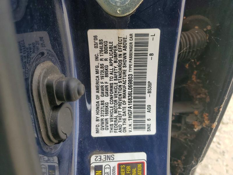 Продаж на аукціоні авто 2006 Honda Civic, vin: 1HGFA16836L069803, номер лоту: 57579236