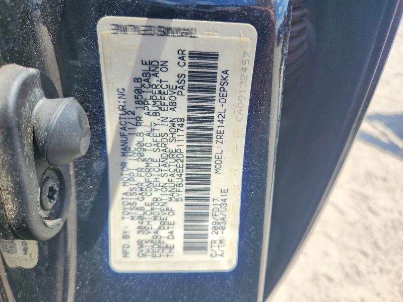 Продаж на аукціоні авто 2013 Toyota Corolla, vin: 5YFBU4EE2DP111749, номер лоту: 57215596