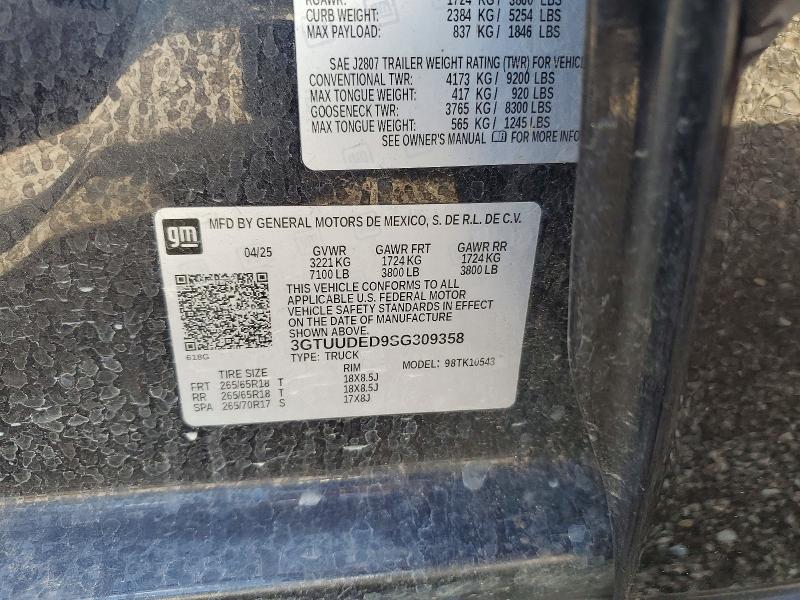 57869266 :رقم المزاد ، 3GTUUDED9SG309358 vin ، 2025 Gmc Sierra مزاد بيع
