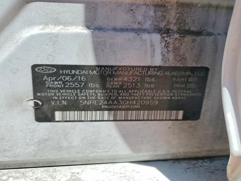 55839046 :رقم المزاد ، 5NPE24AA3GH420959 vin ، 2016 Hyundai Sonata مزاد بيع