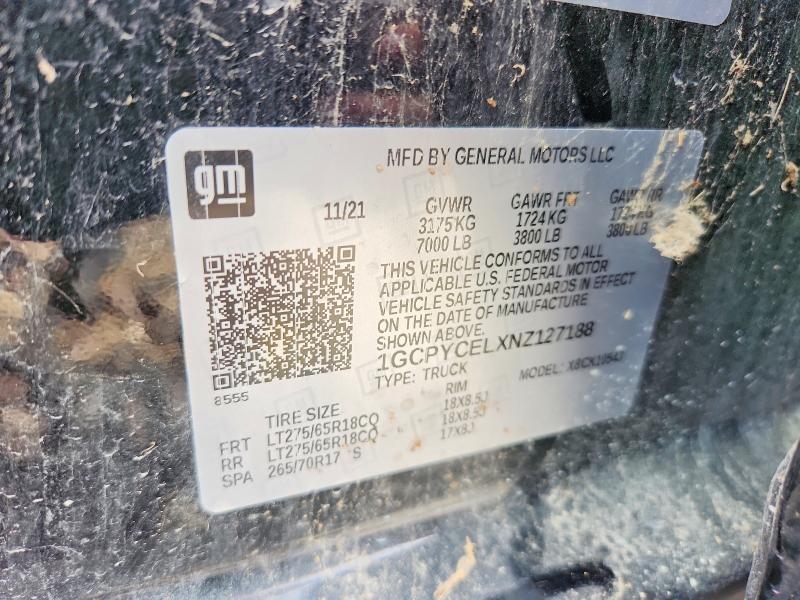 Продаж на аукціоні авто 2022 Chevrolet Silverado Ltd, vin: 1GCPYCELXNZ127188, номер лоту: 57072646