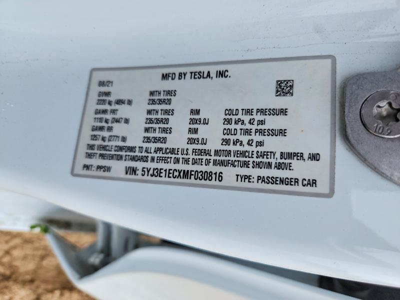Aukcja sprzedaży 2021 Tesla Model 3, vin: 5YJ3E1ECXMF030816, numer aukcji: 56507396