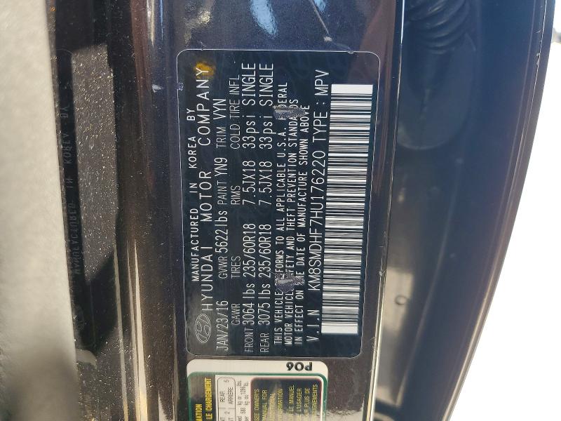 58357876 :رقم المزاد ، KM8SMDHF7HU176220 vin ، 2017 Hyundai Santa Fe مزاد بيع
