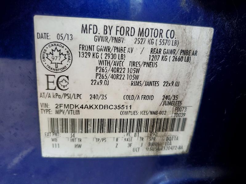 2013 Ford Edge მანქანა იყიდება აუქციონზე, vin: 2FMDK4AKXDBC35511, აუქციონის ნომერი: 57054466