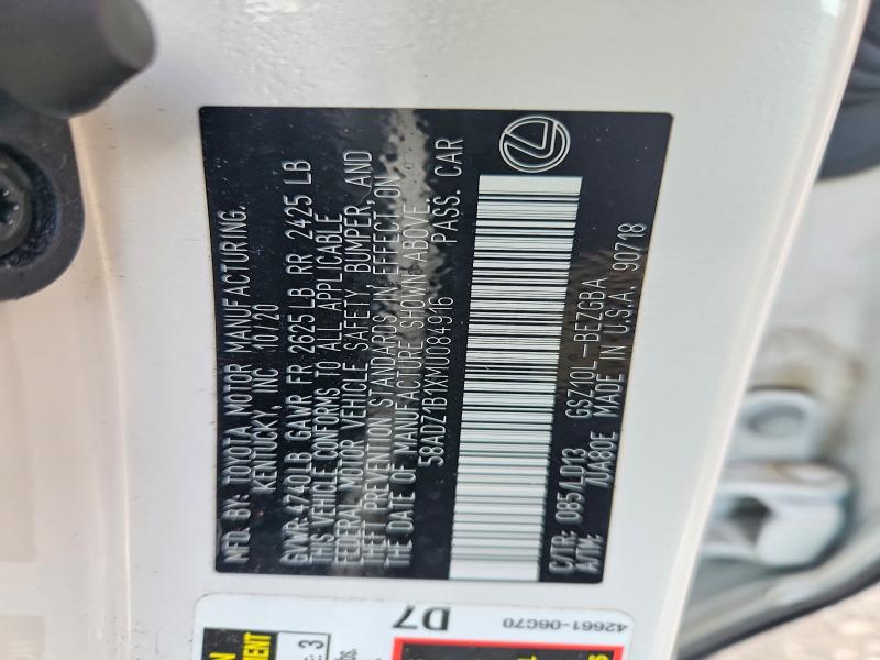 56188716 :رقم المزاد ، 58ADZ1B1XMU084916 vin ، 2021 Lexus Es 350 مزاد بيع